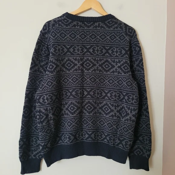 Vinage Knit Crewneck Geometric Grandpa Sweater Black Grey Grunge Retro Size Larg - Picture 2 of 7